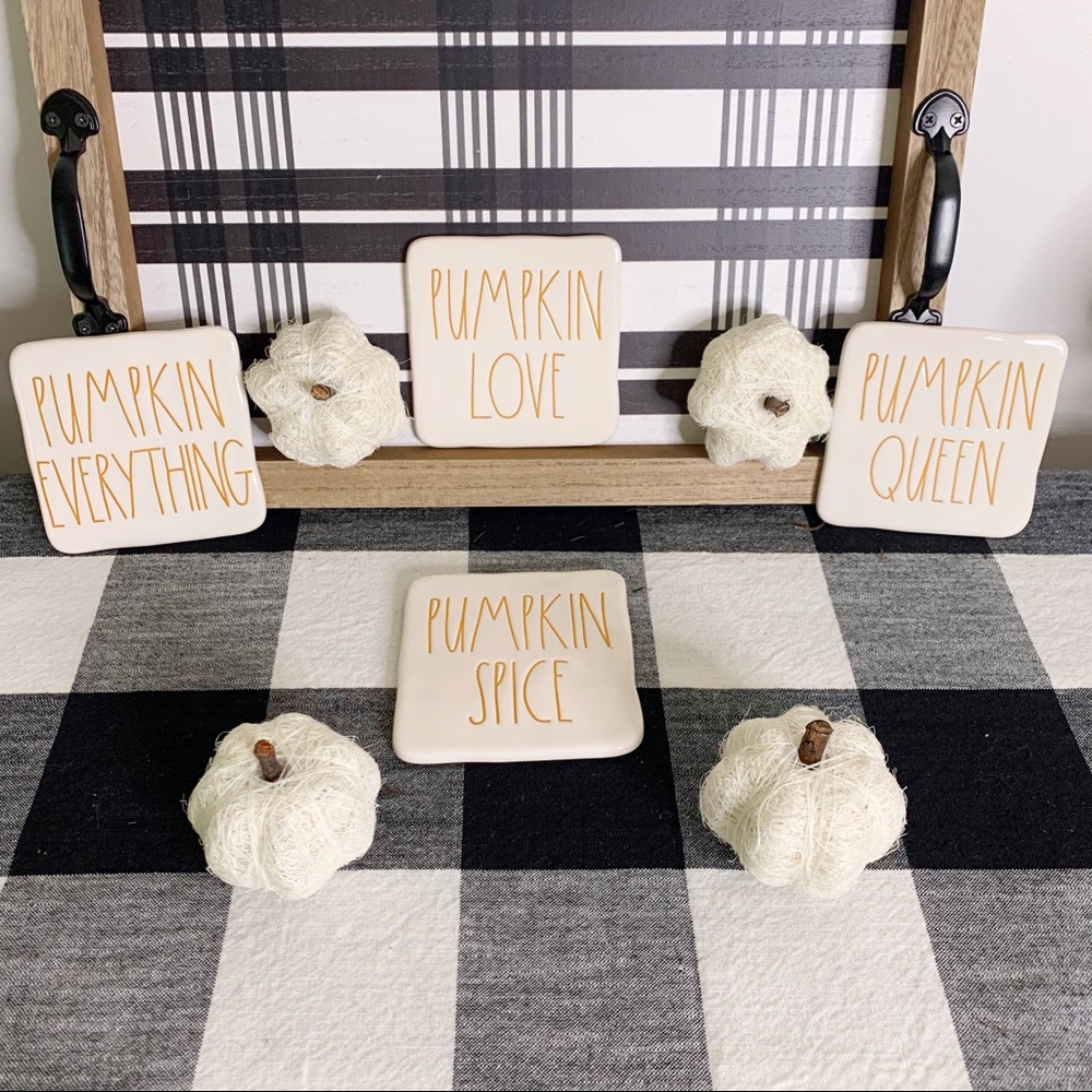 NWT🎃Rae Dunn Pumpkin Themed 4 Piece Coaster Set - Picture 3 of 6